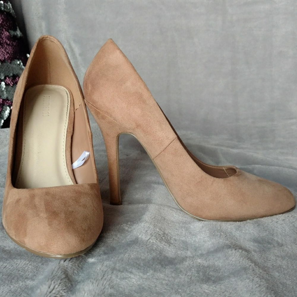 Nude faux suede heels
